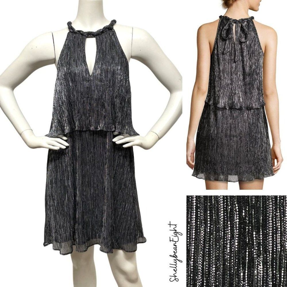 ELLA MOSS Silver Stripe METALLIC Tiered Dress M